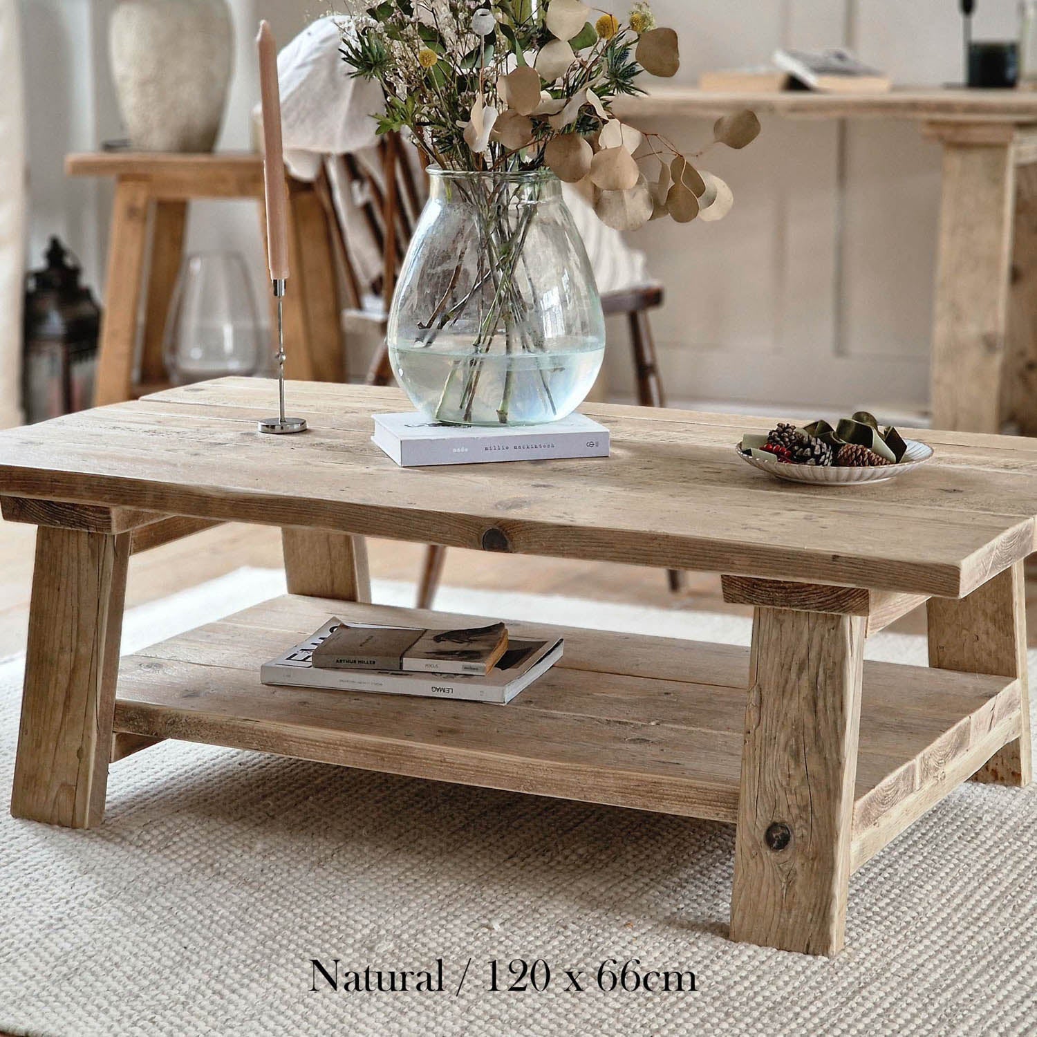 Barn Coffee Table side on in Natural finish from Still & Bloom