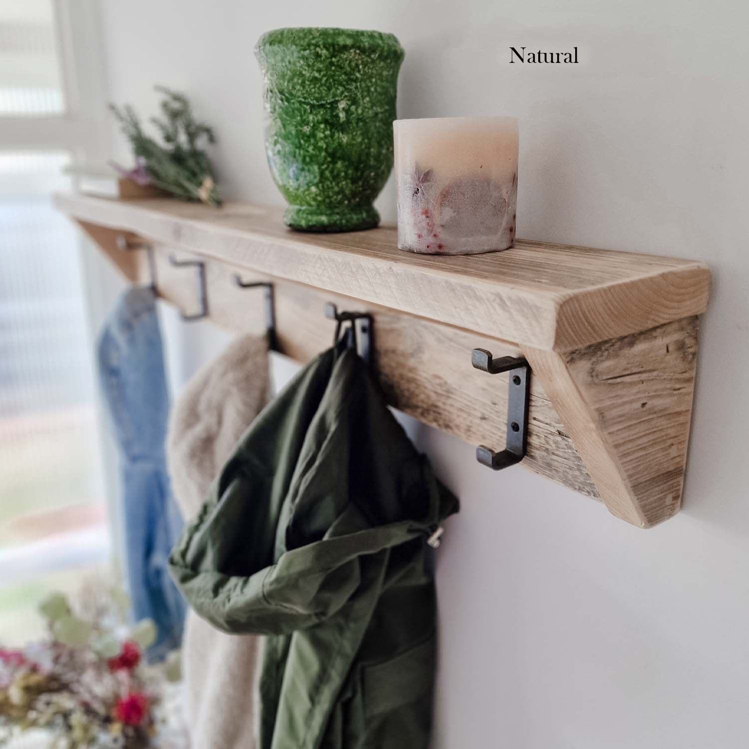 Reclaimed Wood Coat Rack and Shelf