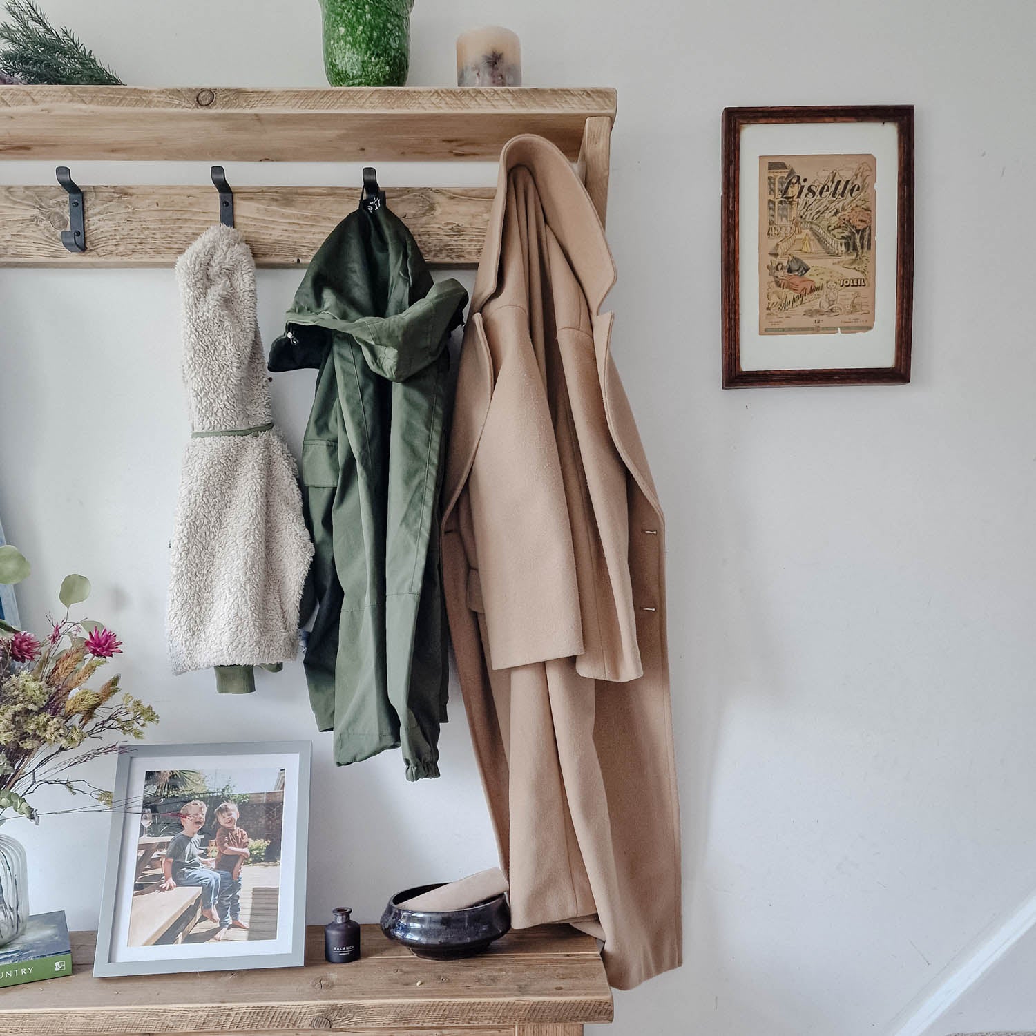 Reclaimed Wood Coat Rack and Shelf