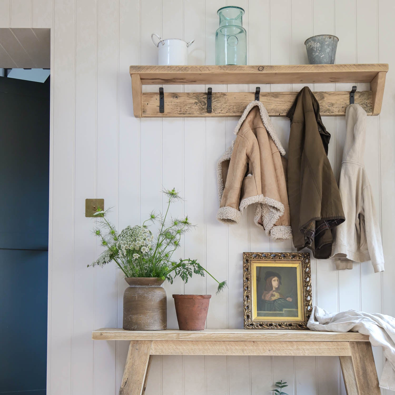 Reclaimed Wood Coat Rack and Shelf