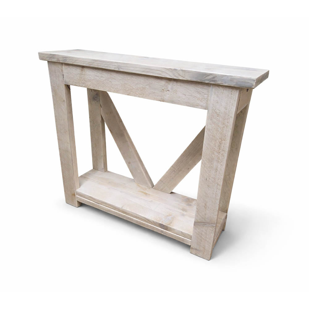 Reclaimed V-back Console - 90cm L x 30cm D - Limed Oak