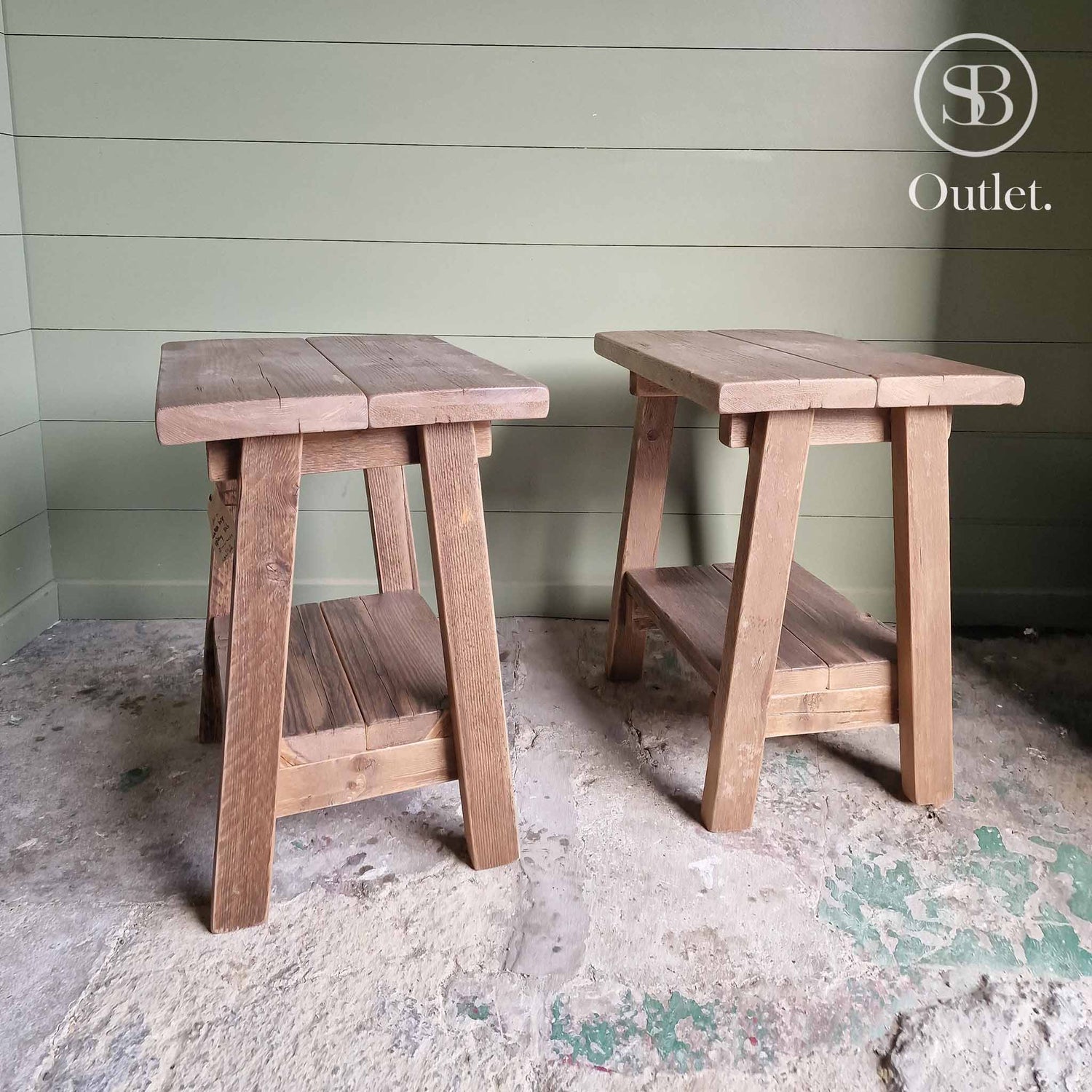 Pair of Splay Side Tables - 60cm High - Antique Oak