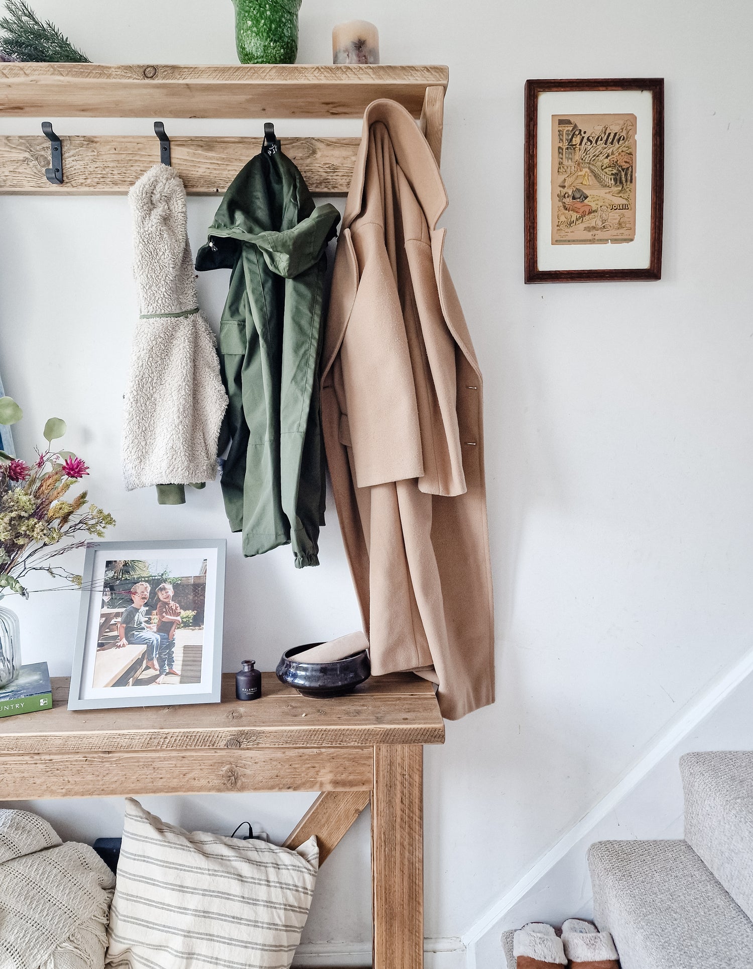 Reclaimed Wood Coat Rack and Shelf