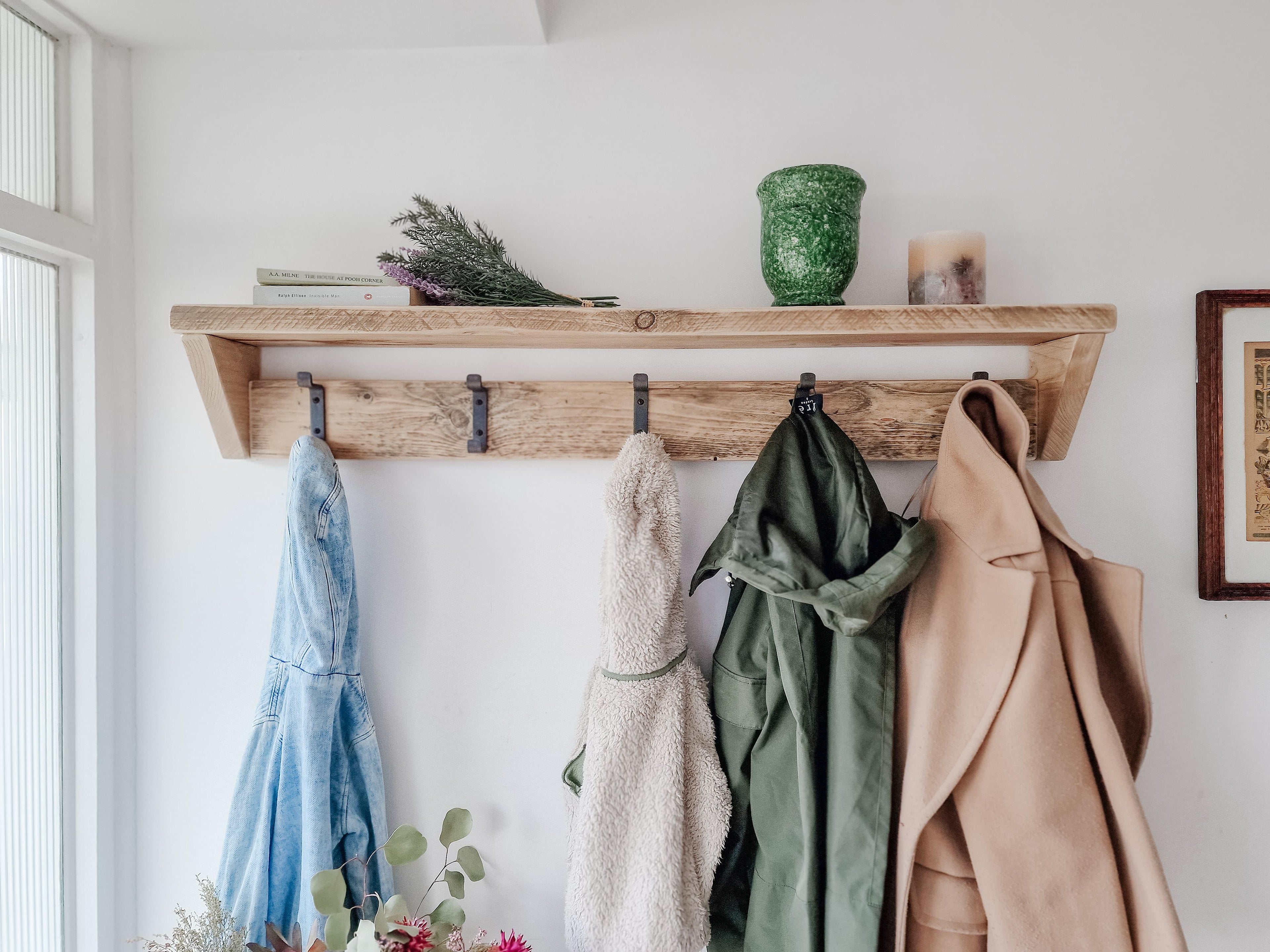 Reclaimed Wood Coat Rack and Shelf