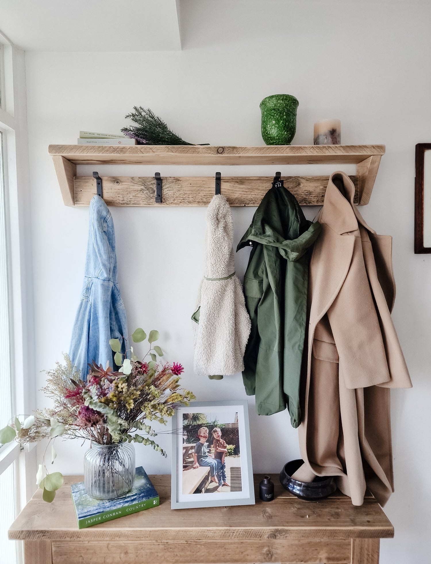 Reclaimed Wood Coat Rack and Shelf